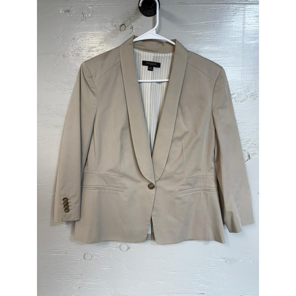 Ann Taylor Tan Shawl Lapel Single Button Cotton Blend Blazer Jacket Size 10
